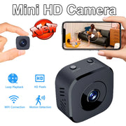 WinniHouse mini security camera with full-color 4K night vision, showing a compact camera with lens and LED indicators.