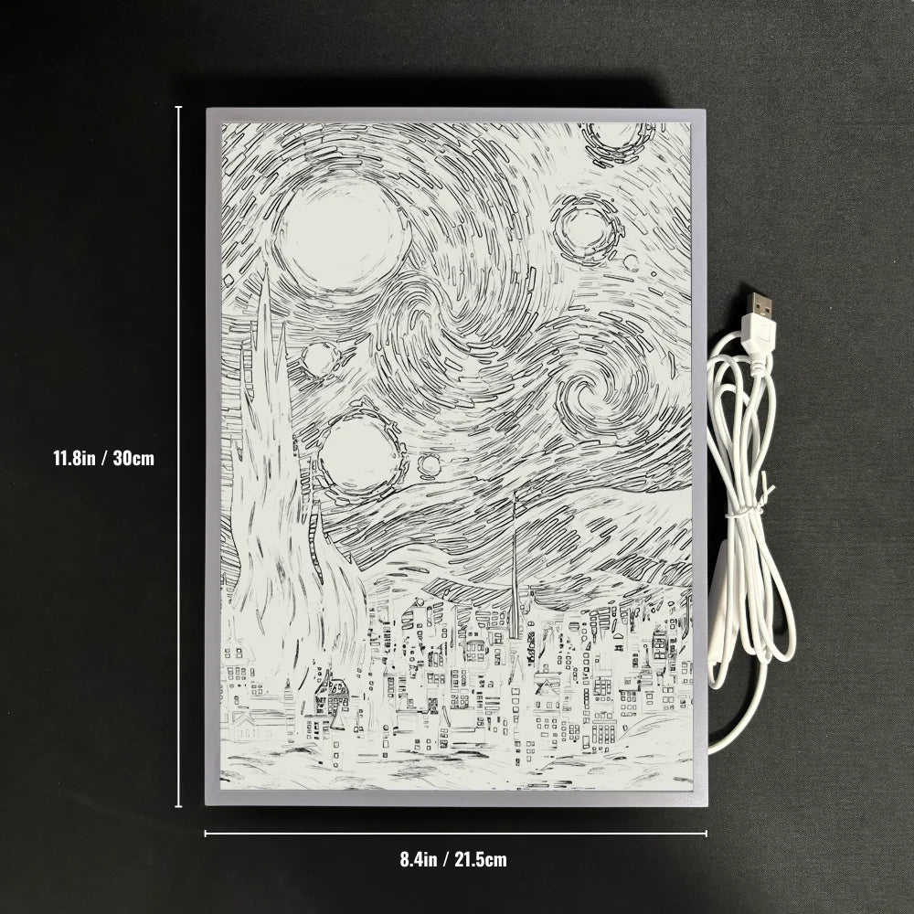 Artistic Van Gogh starry night LED night light by WinniHouse, showcasing a colorful, illuminated starry sky scene in a decorative design.