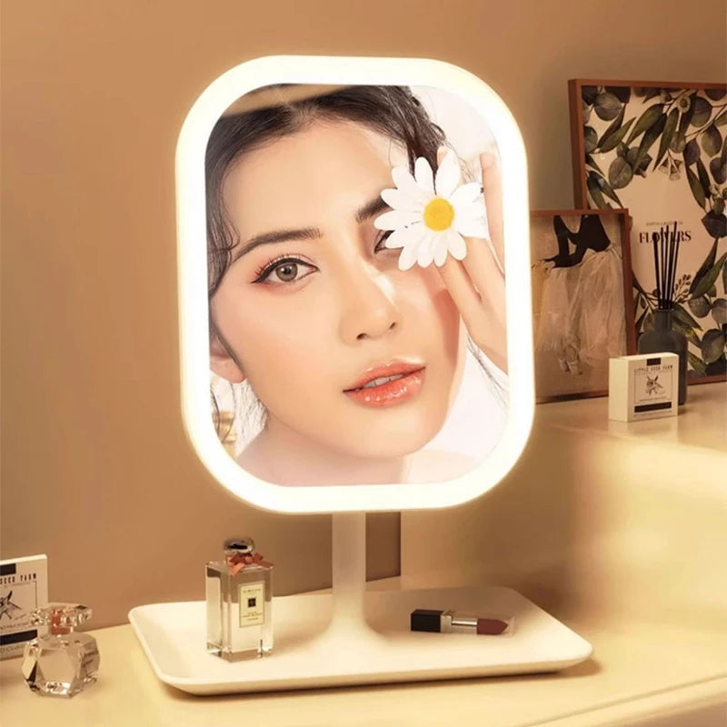 LED makeup mirror with touch control, 3 light temperatures, rechargeable battery, in sleek design by WinniHouse
