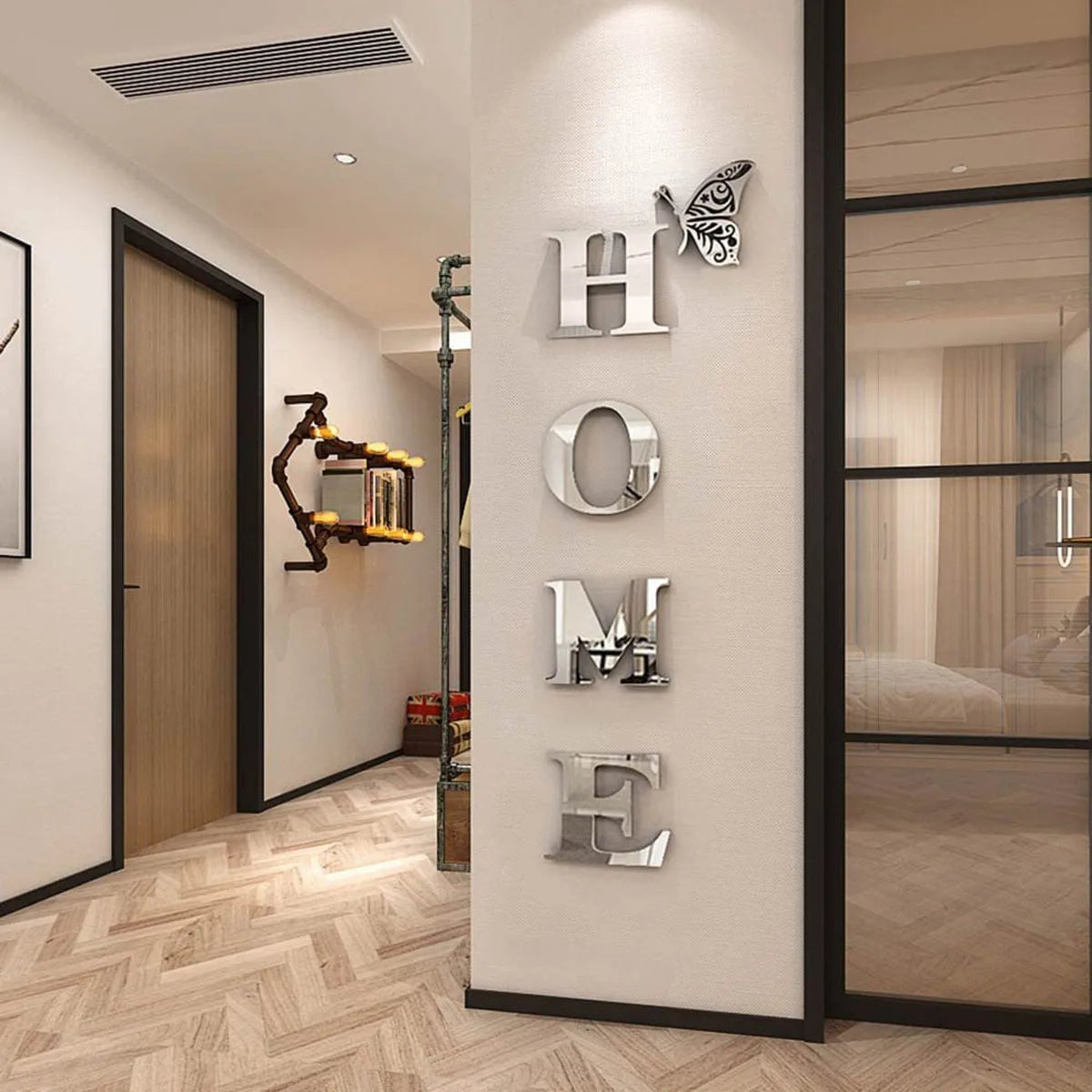 3D home logo wall decal with "HOME" text, mirror-style wall decoration for entryway and home decor by WinniShop