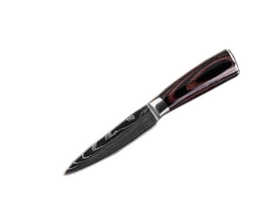 Set de cuchillos profesionales estilo Damasco con mangos de madera premium, perfectos para la cocina de alta calidad.