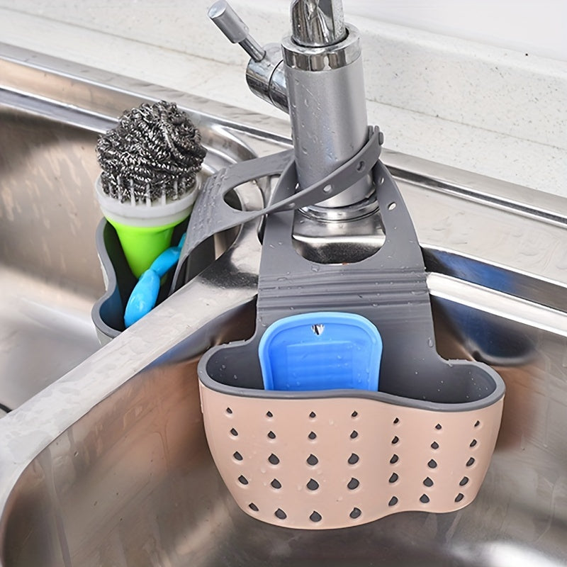 WinniHouse multifunctional sink sponge rack with adjustable shoulder strap hanging bag for kitchen or bathroom organization.