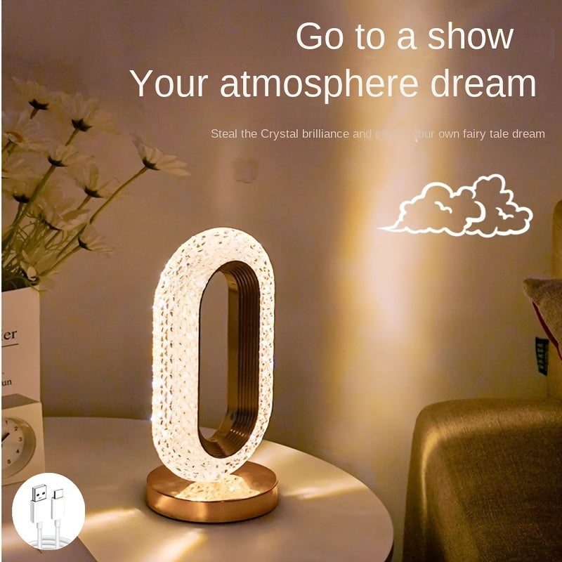 WinniHouse oval crystal desk lamp with USB charging, decorative night light for living room, bedroom, and festive decor.