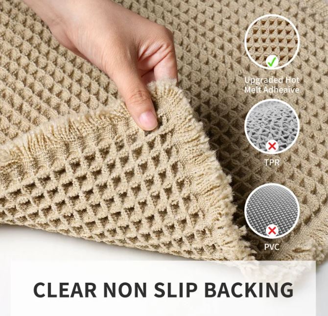 WinniHouse absorbent waffle texture bathroom rug with anti-slip backing, ideal for safety and comfort in the bathroom.