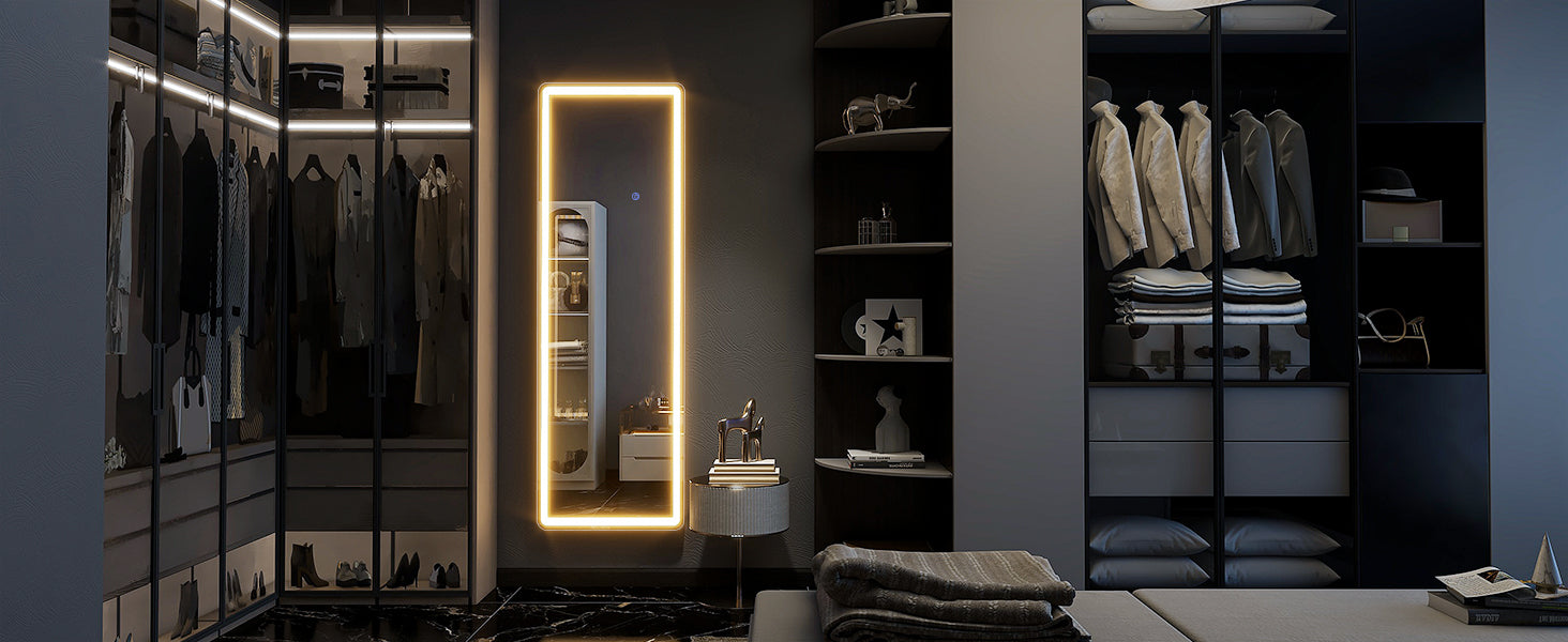 Full-length LED body mirror by WinniHouse, 63x20 inches with adjustable lighting and three color temperature options.