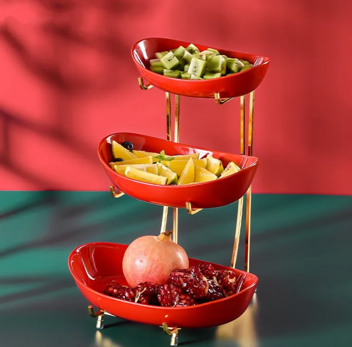 WinniShop fruit tray for home use, rectangular wooden serving platter with fresh fruits arranged on it.
