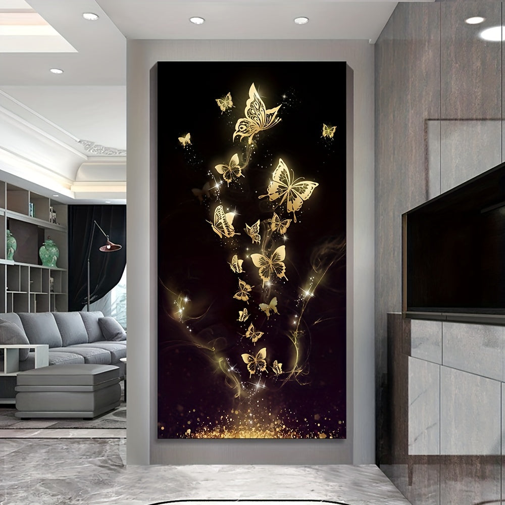 Abstract gold butterfly oil painting on canvas, unframed wall art print for living room decor by WinniHouse.