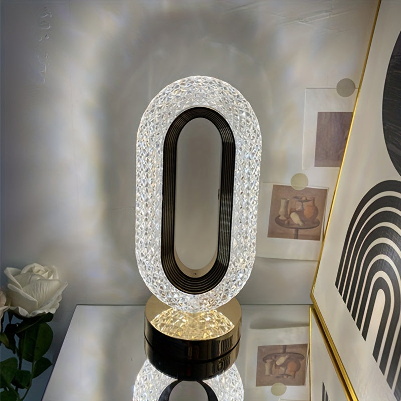 Luxurious oval glass table lamp by WinniHouse with USB charging, decorative night light for living room, bedroom, or festive decor.