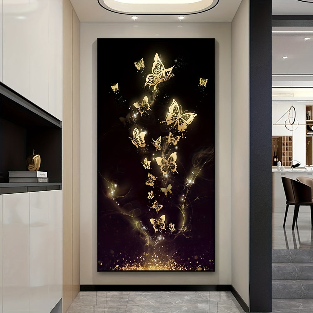 Golden abstract butterfly oil painting on canvas, unframed wall art for living room decor by WinniHouse