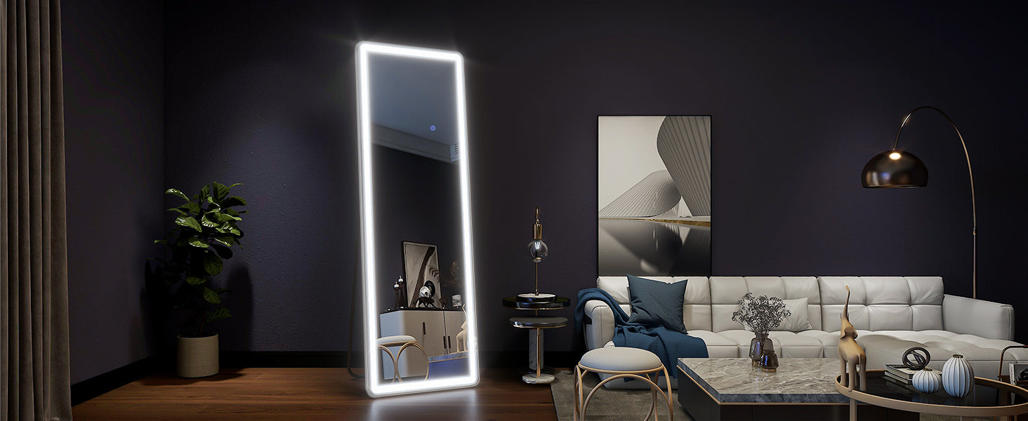Full-length LED body mirror by WinniHouse with adjustable lighting and three color temperature options.