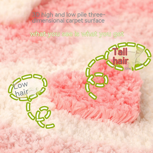 Pink heart-shaped long-pile rug from WinniHouse featuring soft, plush, and fluffy texture ideal for bedroom decor.