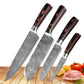Set de cuchillos profesionales estilo Damasco con mangos de madera premium, ideal para cocina en casa o profesionales.